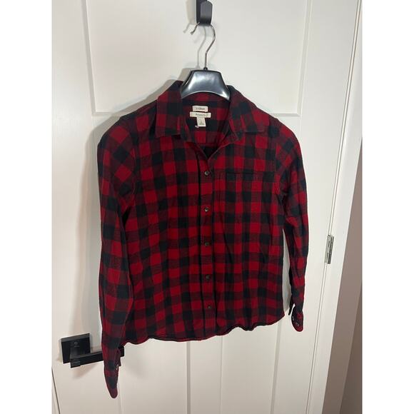 L.L. Bean Scotch Plaid Shirt Red Black Size Womens Small Flannel Long Sleeve‎ - Picture 6 of 10